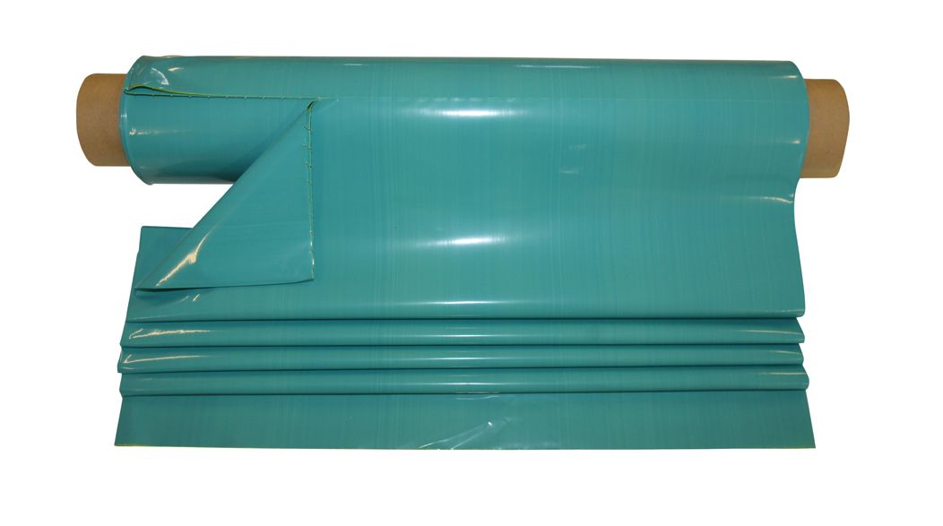 Roll of turquoise-colored plastic sheeting.