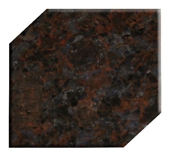 Black glittery hexagonal tile with clipped corners on a white background