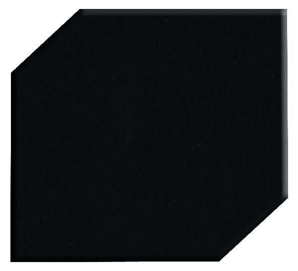 Black glittery hexagonal tile with clipped corners on a white background