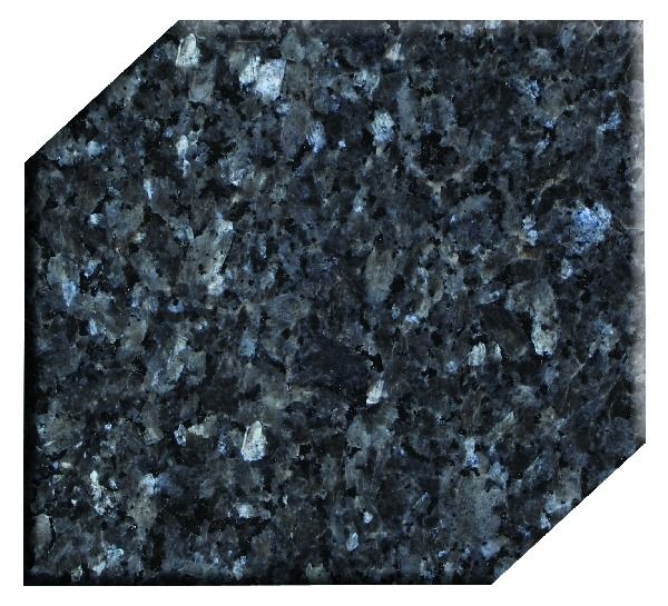 Black glittery hexagonal tile with clipped corners on a white background