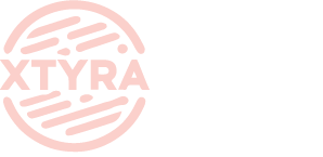 A pink logo with the word xtyra on a white background.