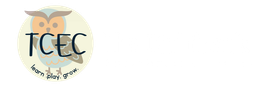 Logo with a cartoon owl in a circle, with the letters TCEC, and text that says "learn play grow".