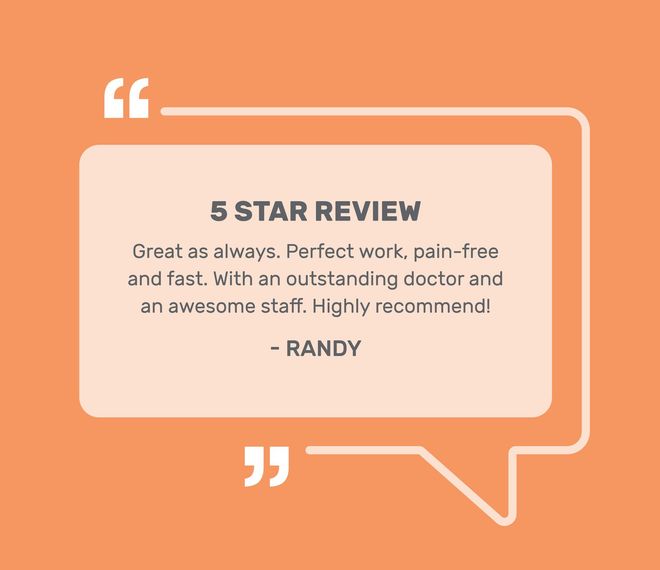 Orange review with text: "5 STAR REVIEW. 