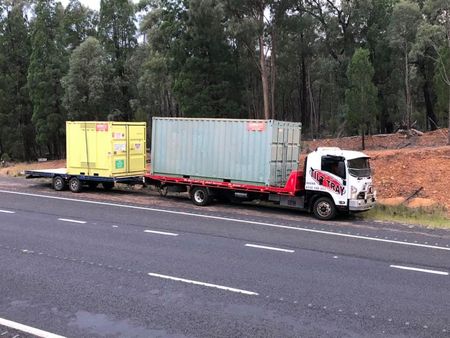 Truck Transporting Container — Towing in Dubbo, NSW Truck Transporting Container — Towing in Dubbo, NSW