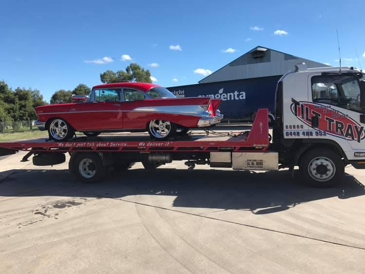 Vintage Car on Tow Truck — Western Tilt Tray Service in Dubbo, NSW