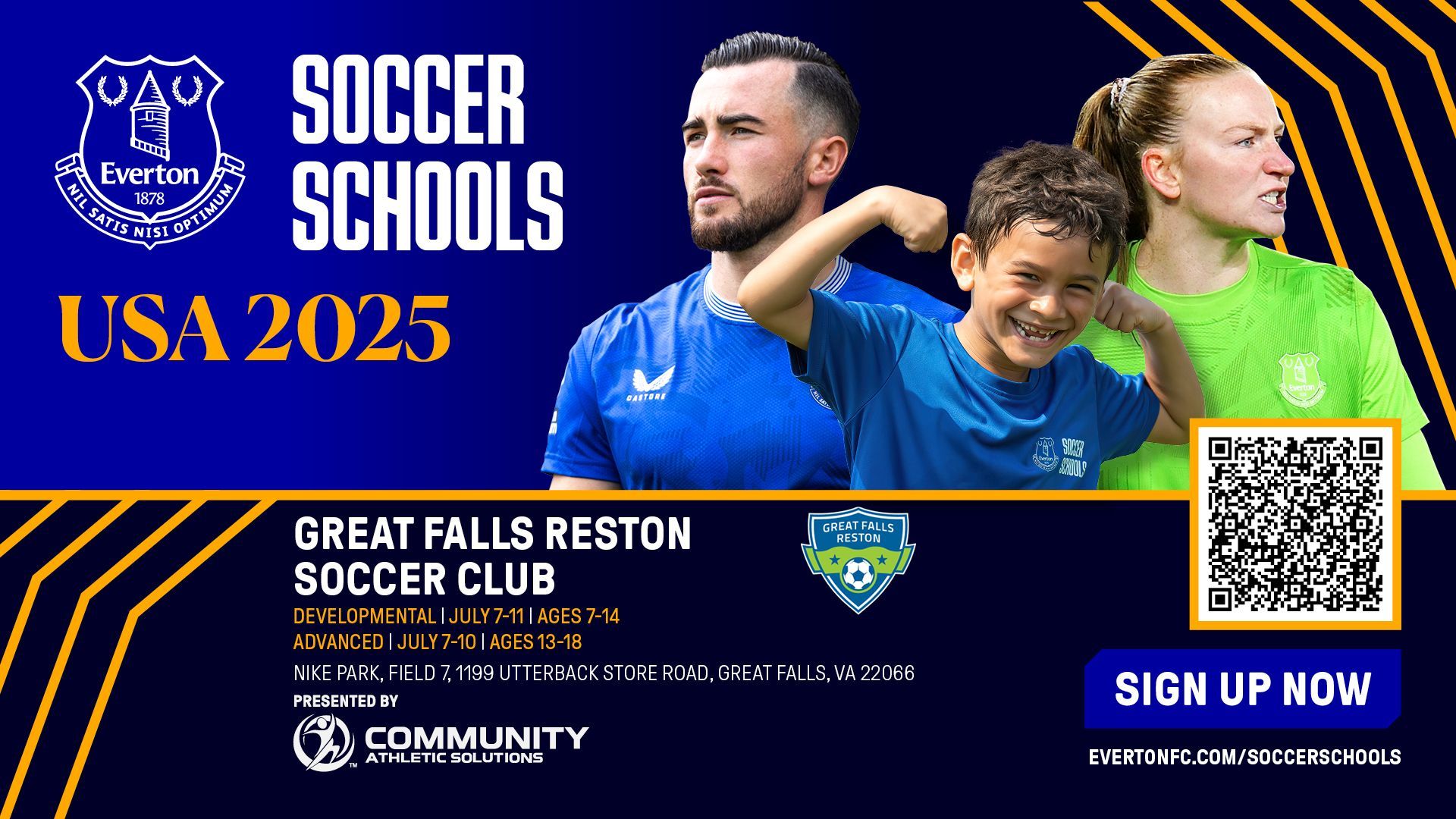 Everton FC Soccer School partner and Great Falls Reston Soccer Club information poster
