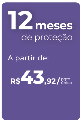A purple sign that says 12 meses de protecao a partir de r $ 43,92 / pgto unico.