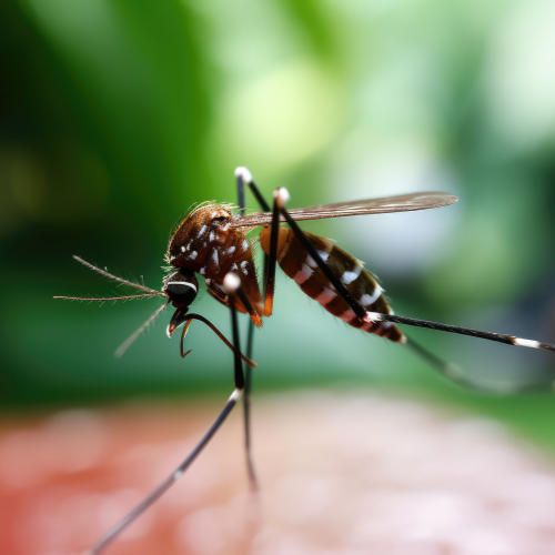 A close up of a mosquito with a green background