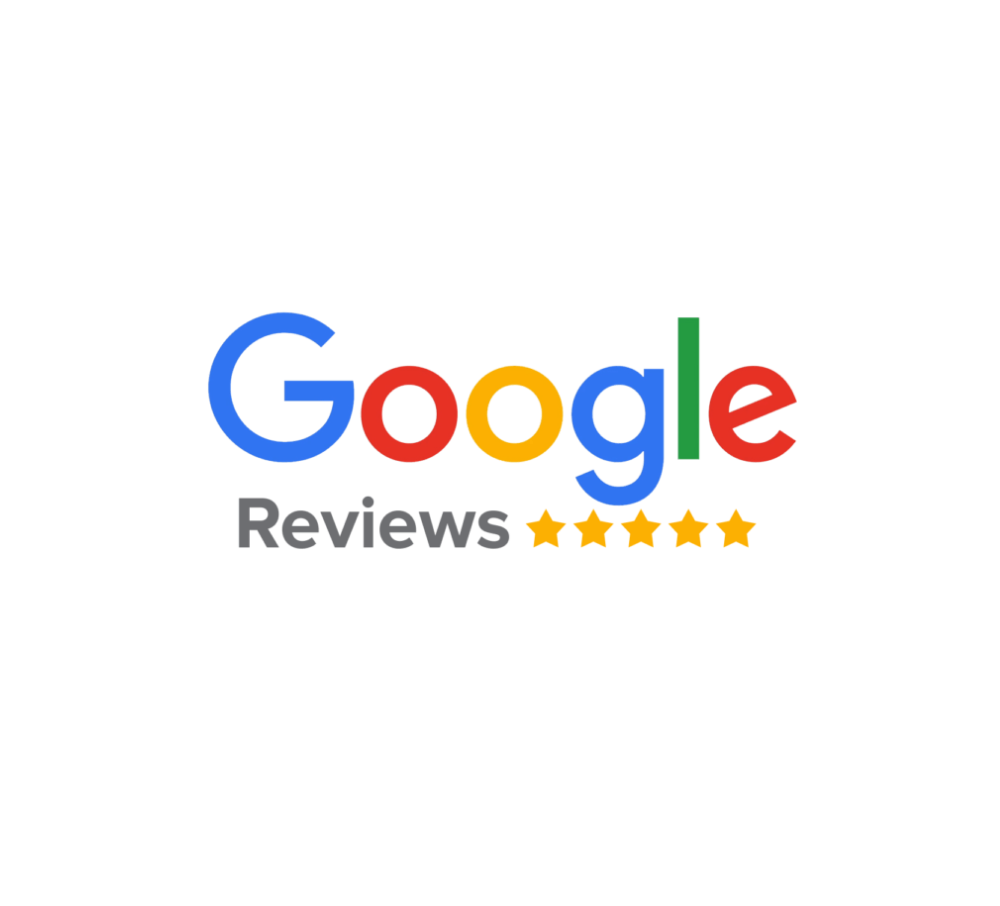Google Reviews logo with blue, red, yellow, and green colors, with five gold stars.