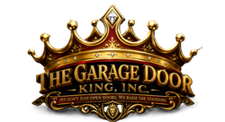 Gold crown logo reading “THE GARAGE DOOR KING, INC.” on a black banner.