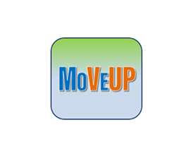 Logo for MoveUp, with blue, orange text on a gradient green and blue background, within a rounded rectangle.