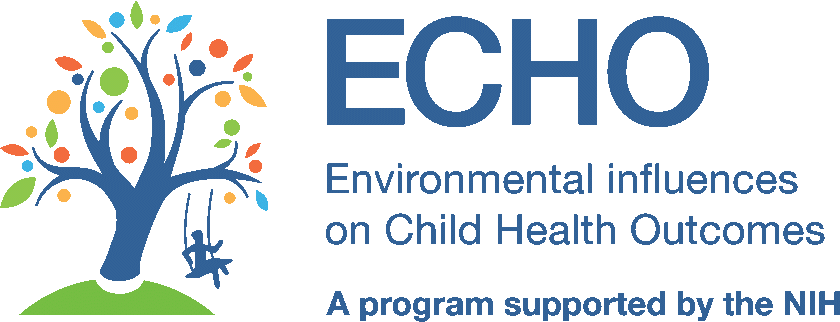 Logo for ECHO program: Tree with person on swing, blue text