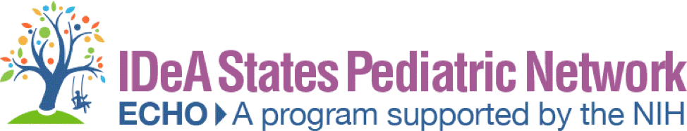 Logo for the IDeA States Pediatric Network, ECHO program supported by the NIH, with a tree illustration.