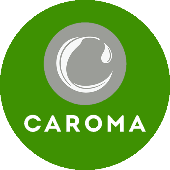 Logo of Caroma: Green circle with gray inner circle. White “C” with drop-like design. White text “CAROMA”.