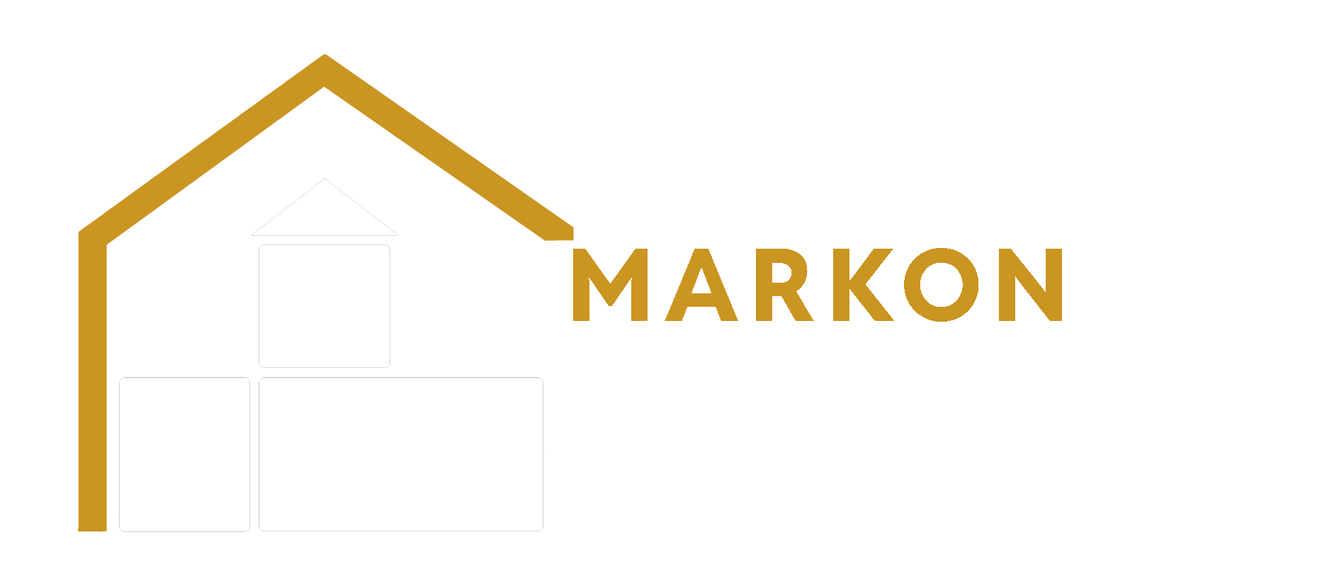 Logo featuring a gold house outline with the words