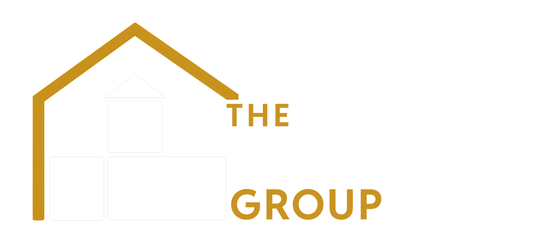 Logo for The Group. Features a gold house outline and the words