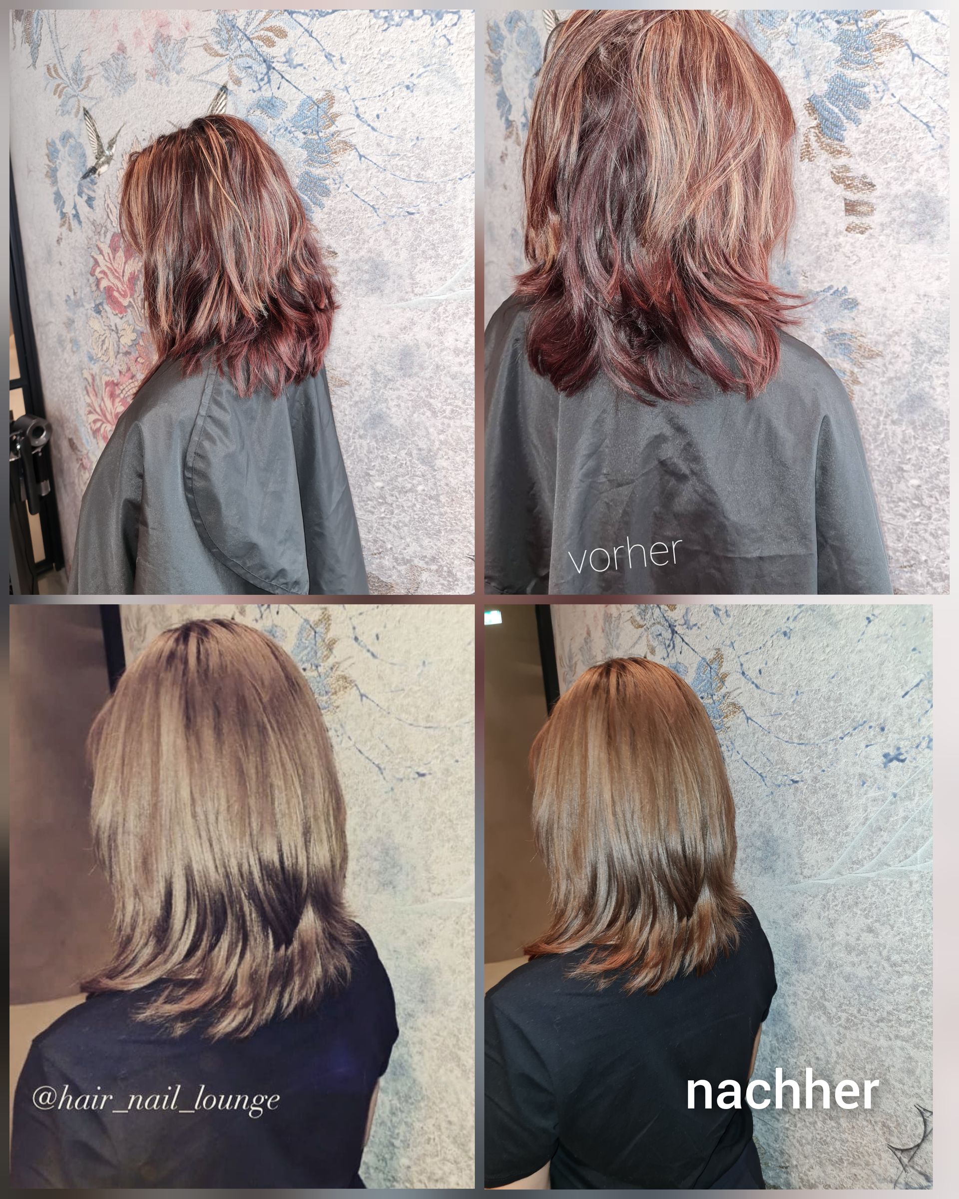Collage zur Haarveränderung: Vorher und nachher ein schulterlanger Stufenschnitt 