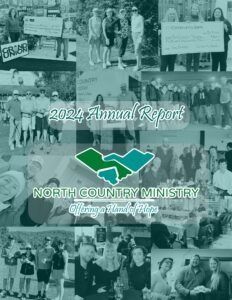 North Country Ministry 2024 Annual Report cover with a collage of people interacting and holding oversized checks.