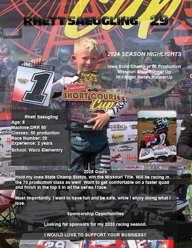 2024 motocross highlights collage with rider, trophy, sponsor logos, and event text on a busy background