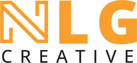 The logo for nlg creative is orange and black on a white background.