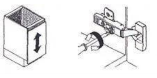 A drawing of a box with the number 1 on it and a drawing of a door hinge.