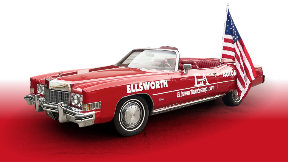 Red car with USA Flag | Ellsworth Automotive