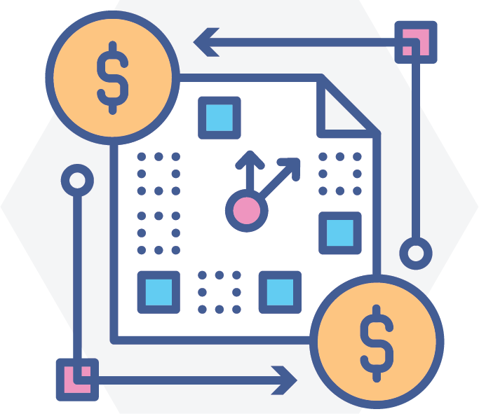 A line drawing of a diagram with a dollar sign and arrows surrounding it.
