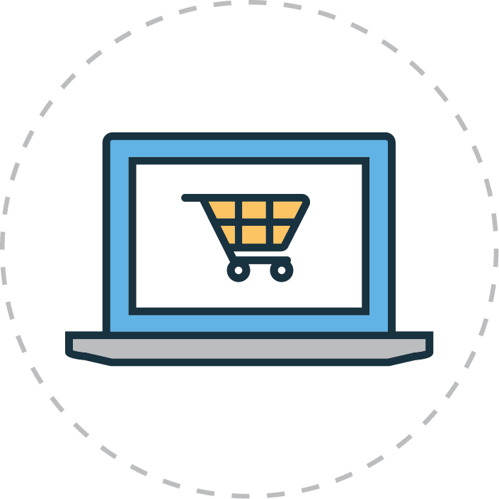 A laptop computer with a shopping cart on the screen.
