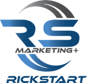 A blue and gray logo for rs marketing + rickstart