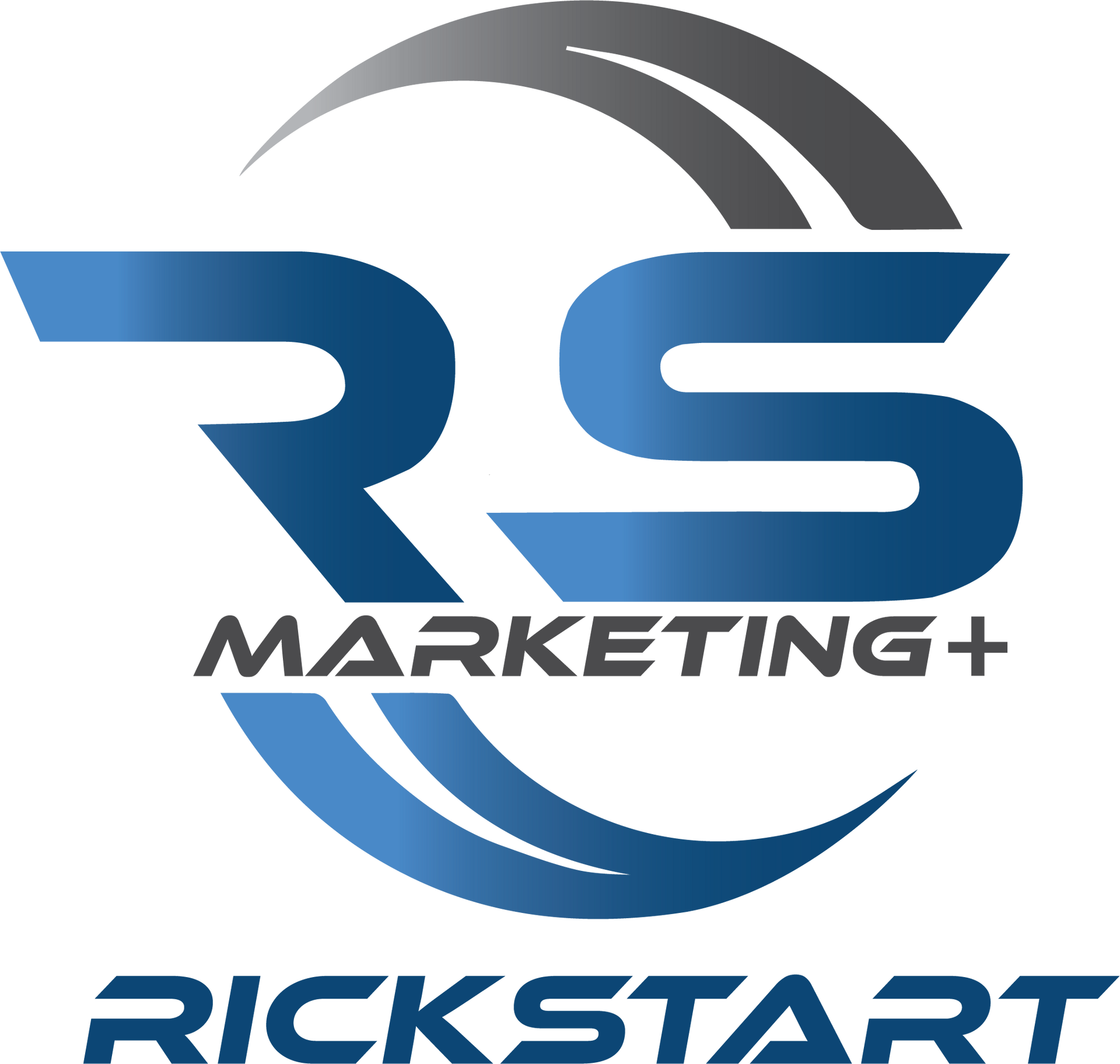 A blue and gray logo for rs marketing + rickstart