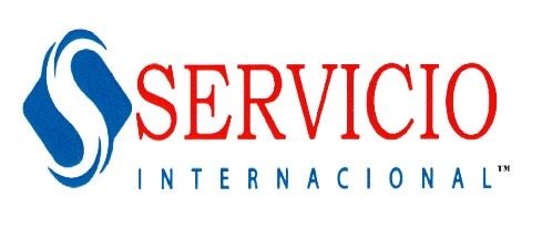 A red white and blue logo for servicio internacional