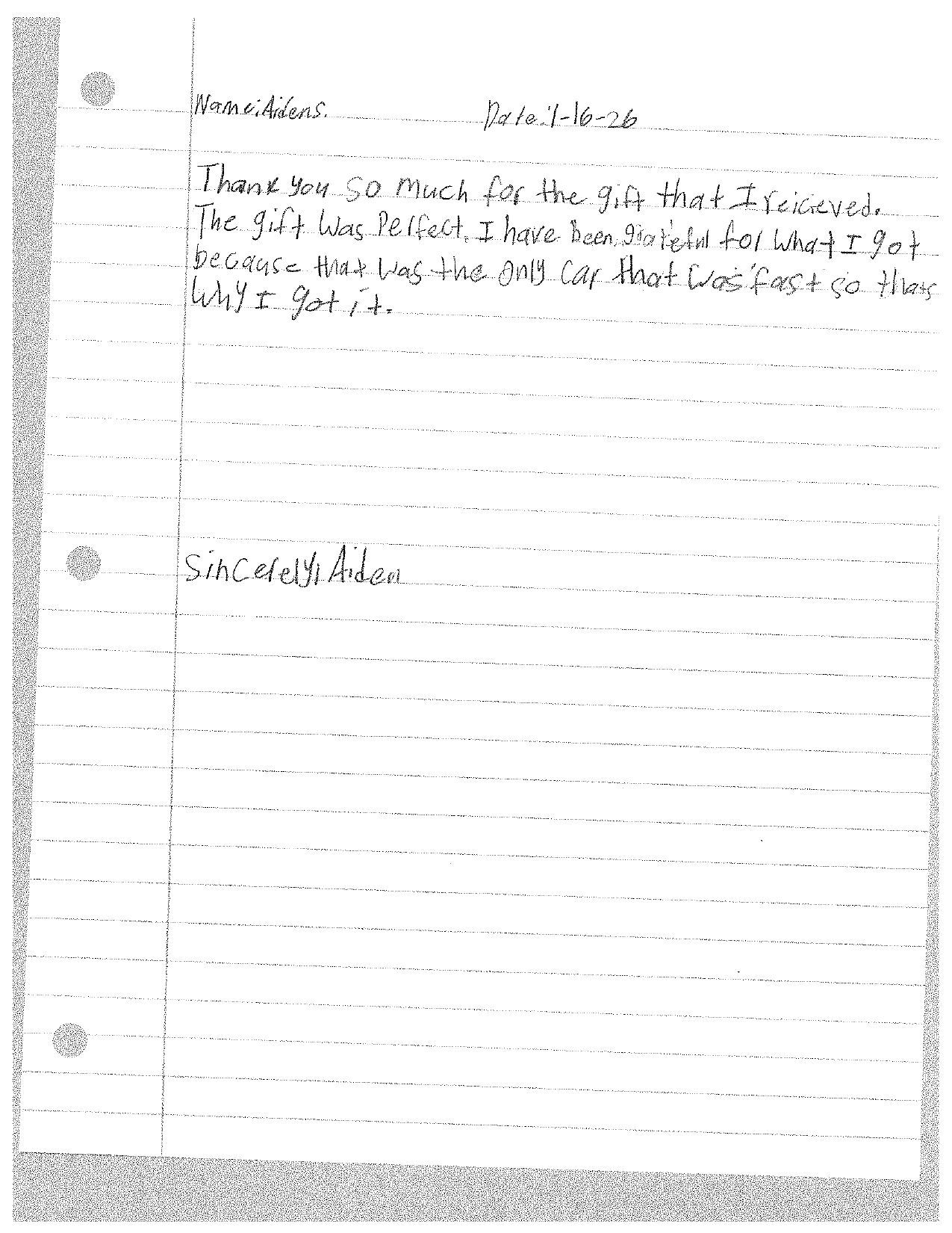 Handwritten note on lined paper with text about the July 4th Independence Day and a person named John Watson.