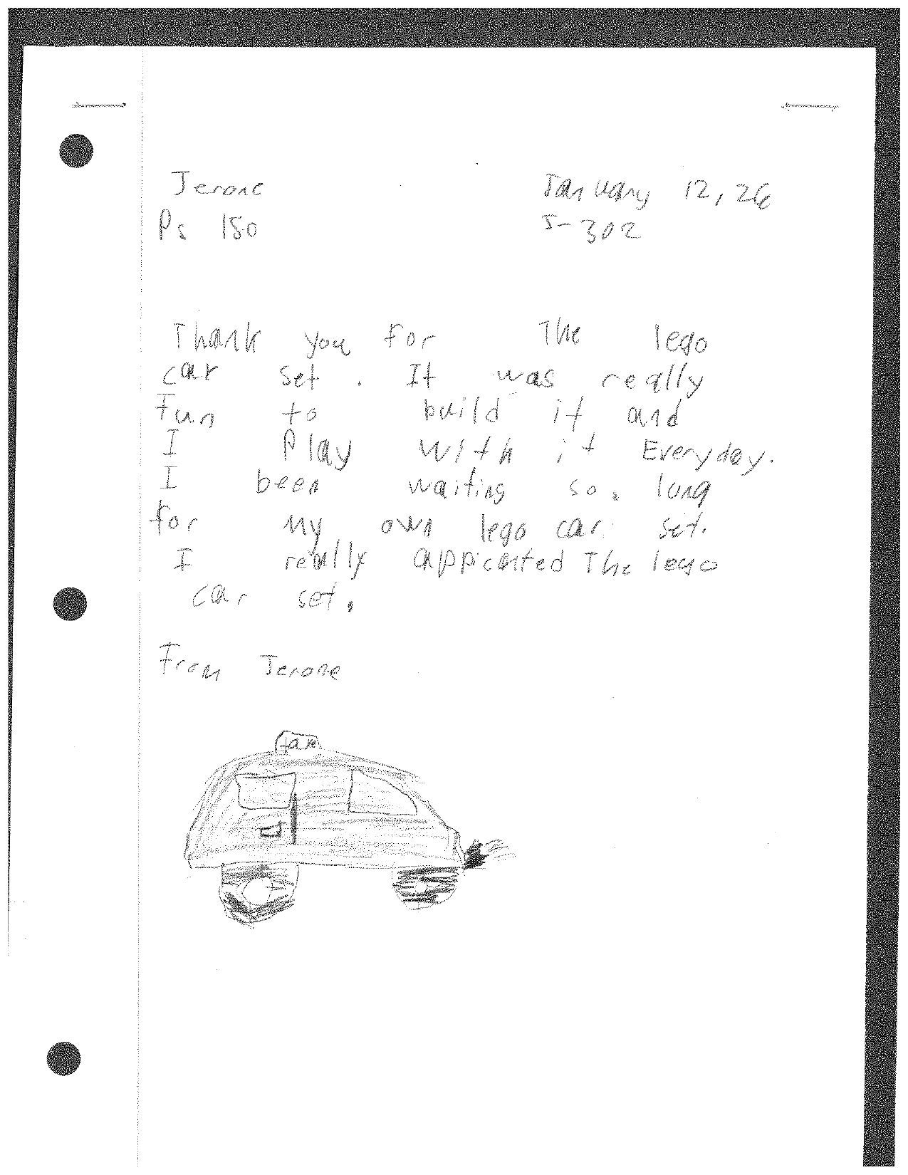 A handwritten letter on paper with a drawing of a truck, dated January 9, 1976. The letter is thanking someone.
