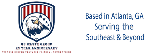 US Waste Group logo with eagle shield and text: “Based in Atlanta, GA, Serving the Southeast & Beyond”