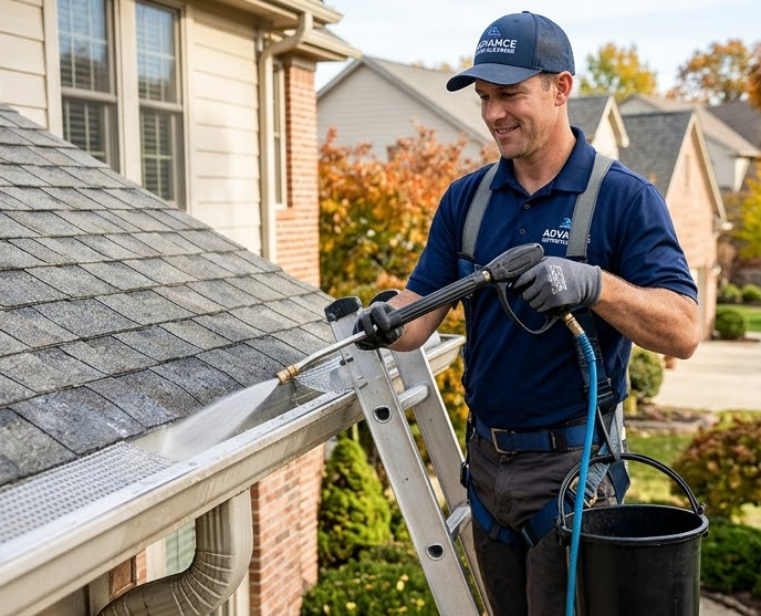 New black downspout installed on a residential roofline