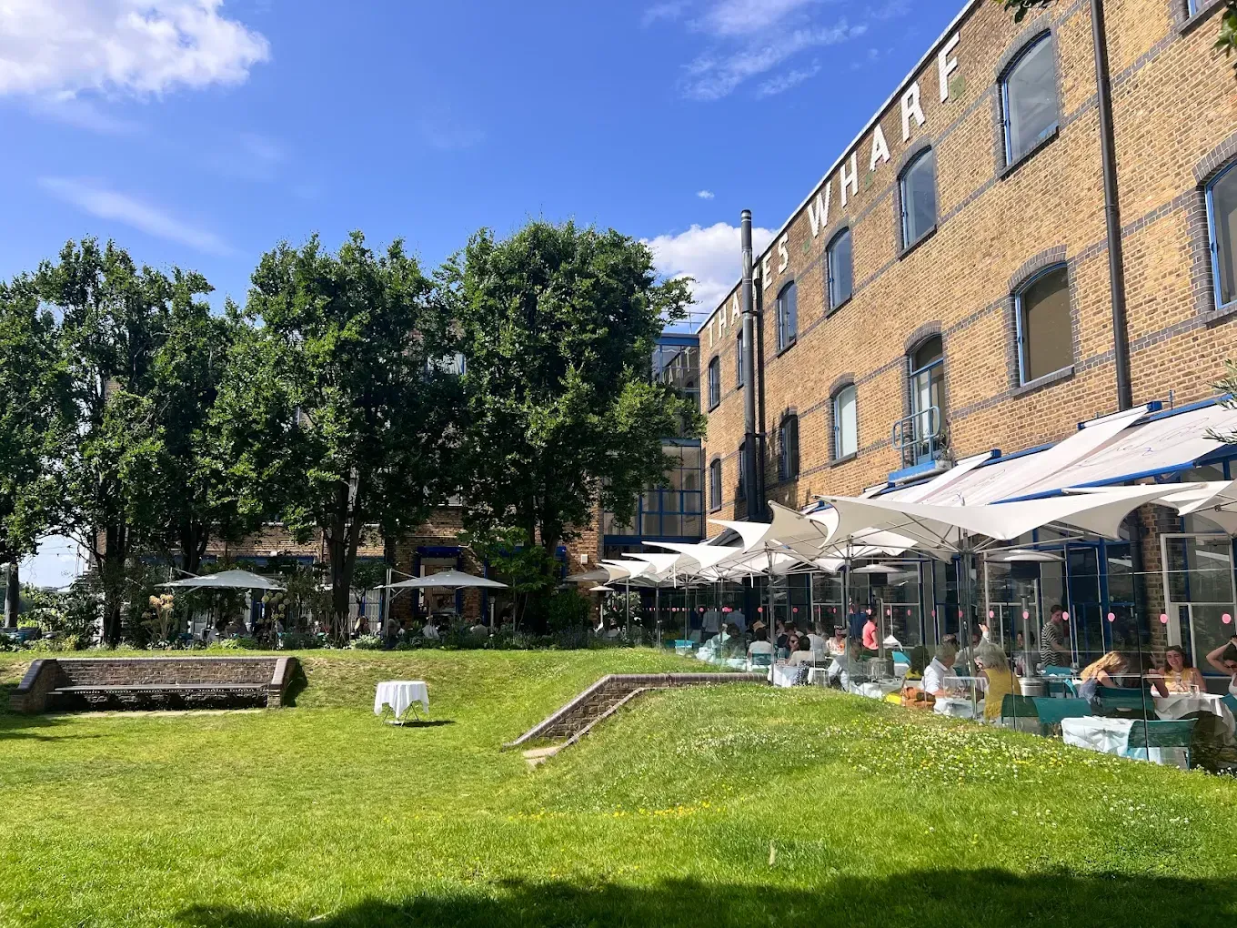 The River Cafe London, an outdoor patio at The Wharf