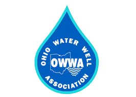 Ohio Water Well Association blue water droplet logo with white text and wavy lines