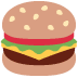 Cartoon hamburger with sesame bun, lettuce, tomato, cheese, and patty
