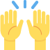 Two yellow hands raised with blue motion lines, emoji-style graphic