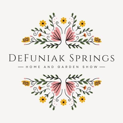 Defuniak Springs Home and Garden Show logo with pink floral design and yellow flowers