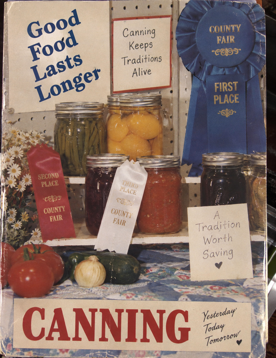 Handcrafts fair flyer with scissors, yarn, and fairground details; call for all ages to submit entries