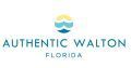 Authentic Walton Florida logo featuring a stylized wave icon in blue and yellow above the text 