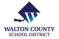 Walton County School District logo featuring a stylized "W" with a graduation cap icon above the text 