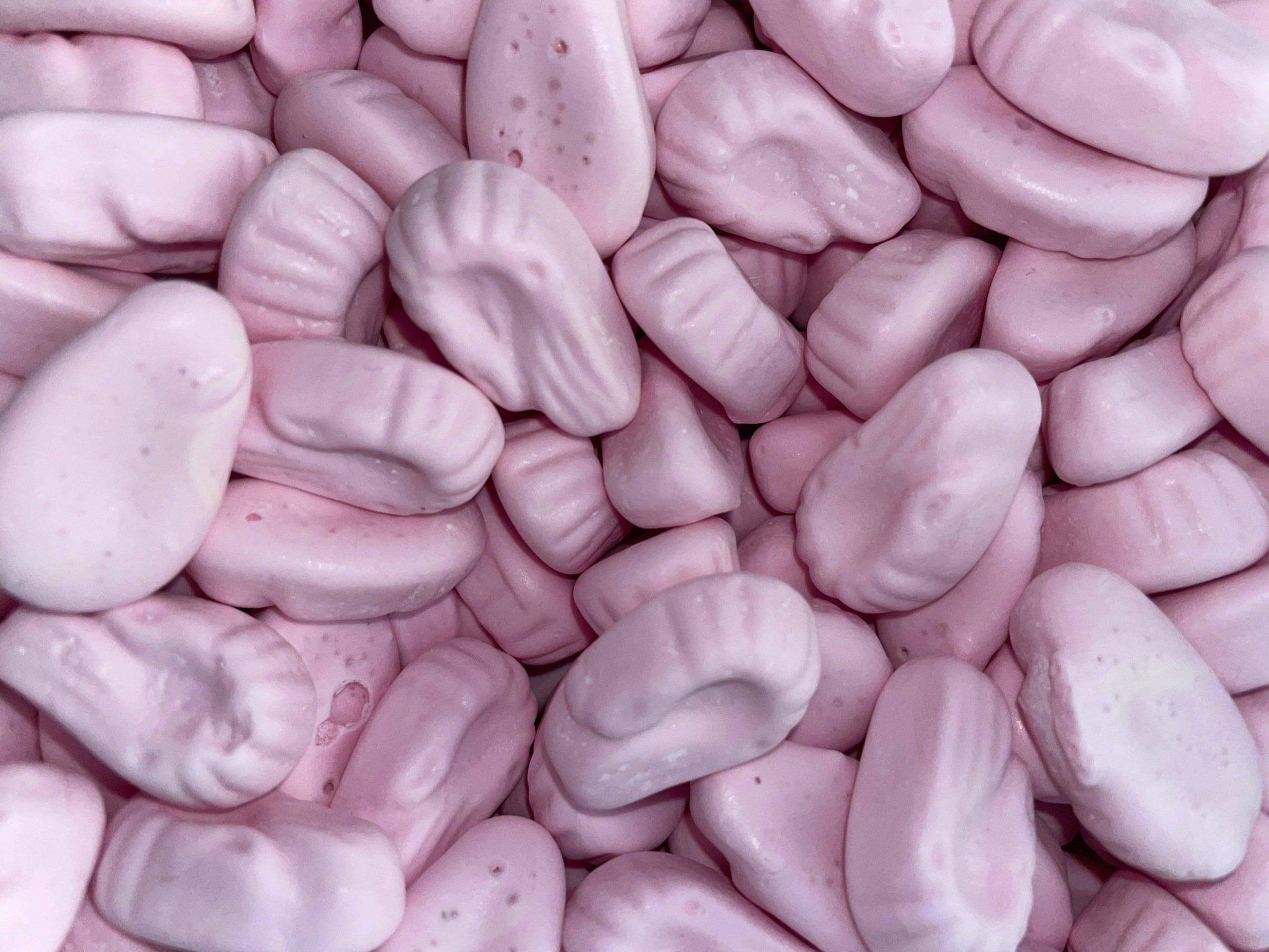 A pile of pink candy that looks like a pile of rocks