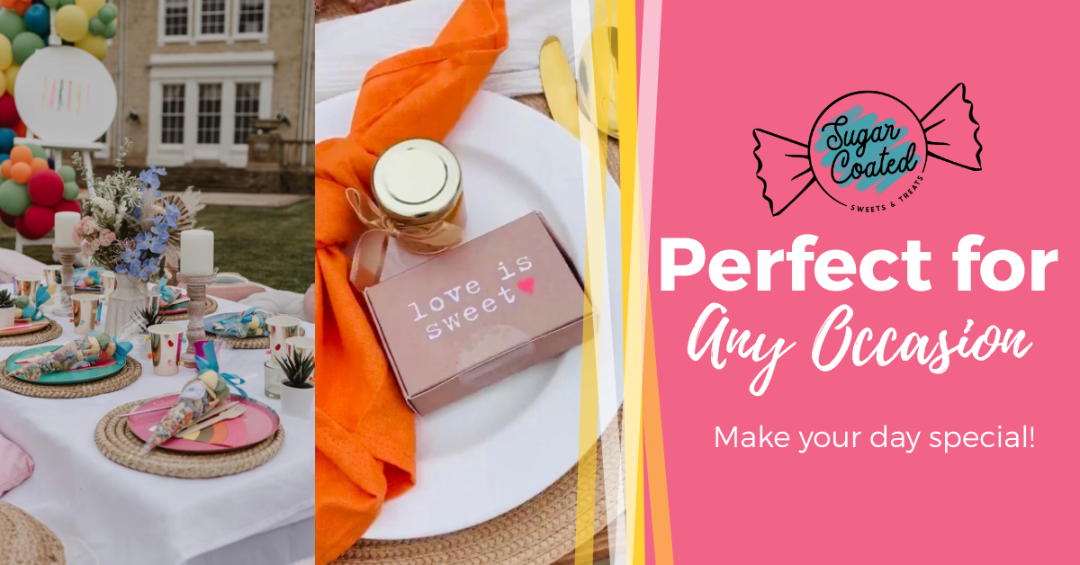 a table set for a party with plates , napkins , candles and a sign that says `` love be sweet '' .