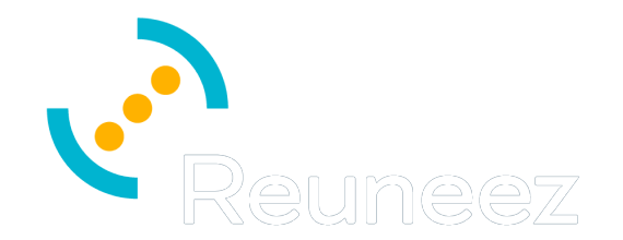 Un logo bleu et orange pour reuneez sur fond blanc.