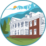 The logo for prescott house adk shows a large brick building with a mountain in the background.