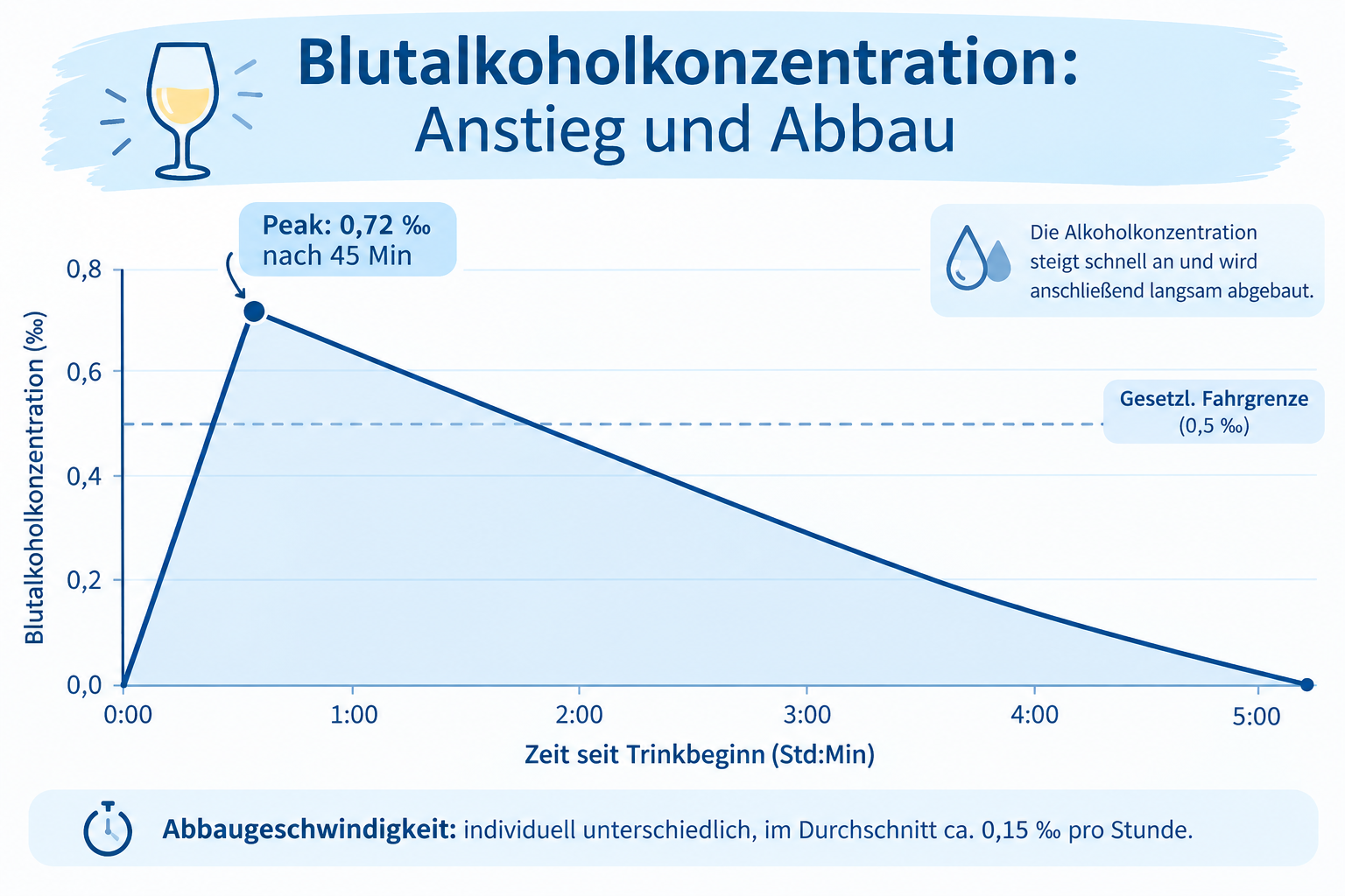 Infografik Blutalkoholkonzentration: Anstieg und Abbau