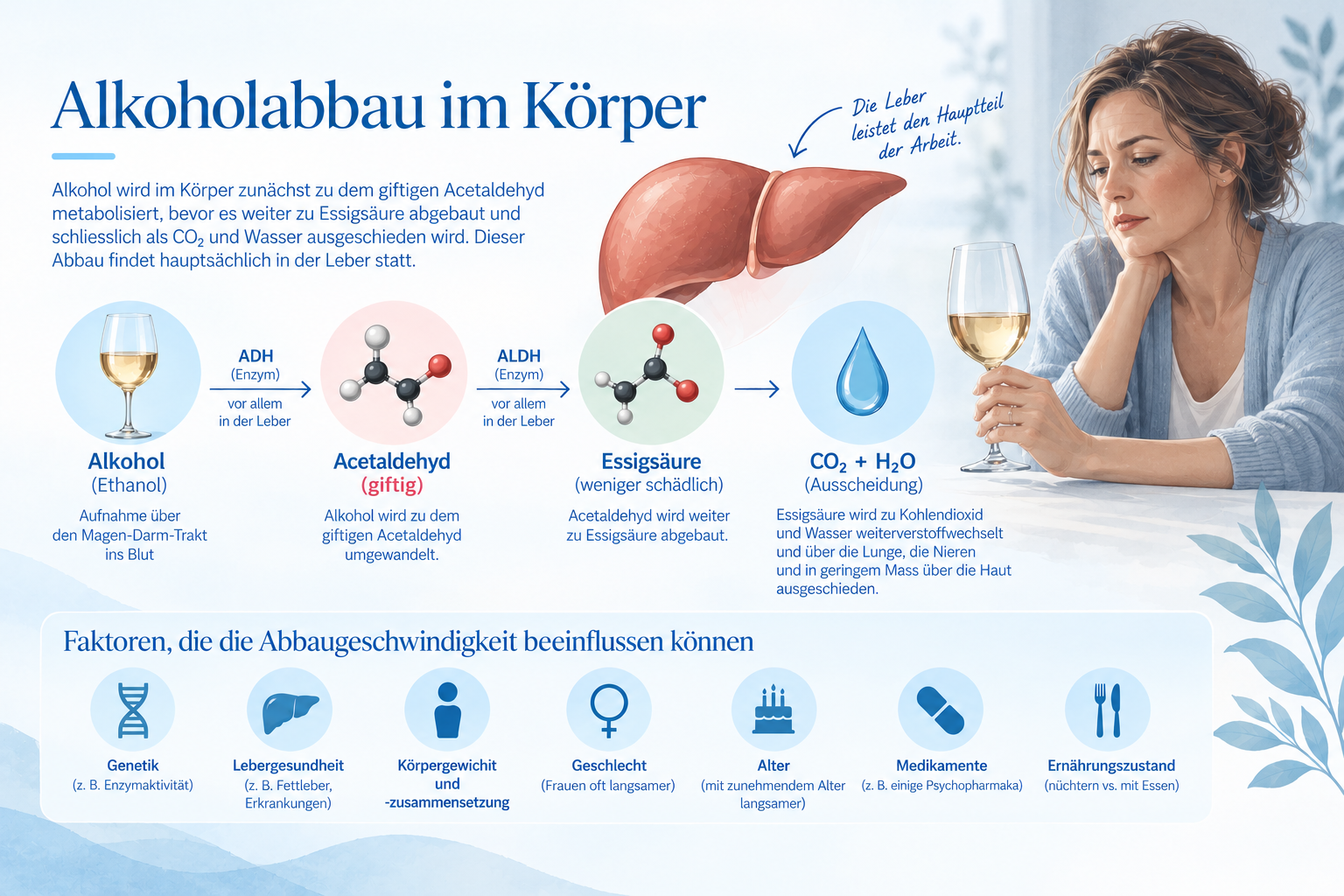 Infografik für Alkoholabbau im Körper.
