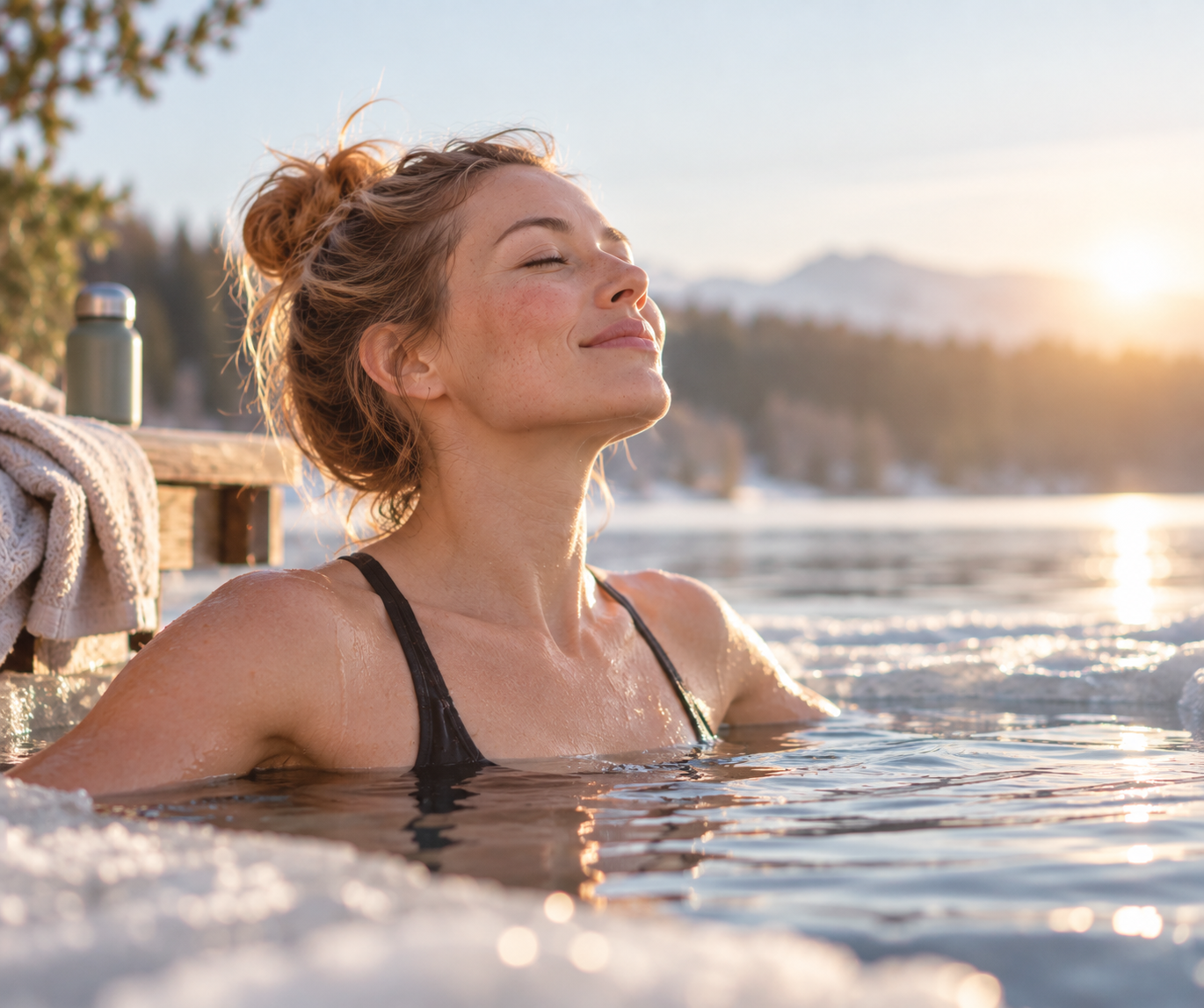 Frau beim Eisbaden